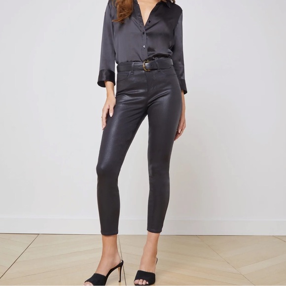 L’Agence Margot Coated Cropped Skinny Jean In Black Size 26 - Picture 1 of 5
